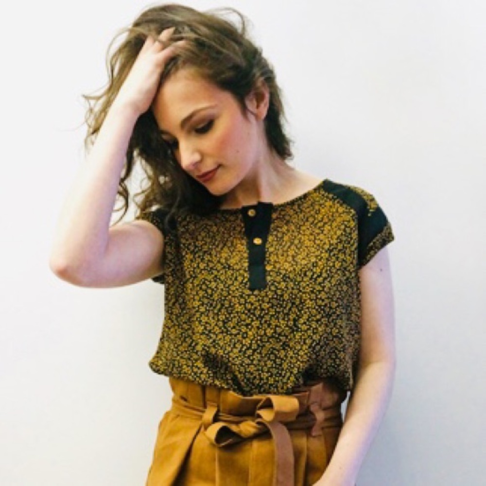 Handmade blouse in marigold and black